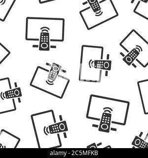 Tv remote icon in flat style. Television sign vector illustration on white isolated background. Broadcast seamless pattern business concept. Stock Vector