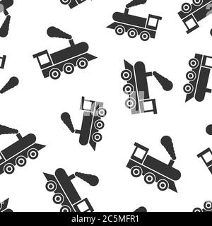 Metro icon in flat style. Train subway vector illustration on white isolated background. Railroad cargo seamless pattern business concept. Stock Vector