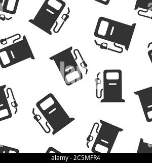 Fuel pump icon in flat style. Gas station sign vector illustration on white isolated background. Petrol seamless pattern business concept. Stock Vector