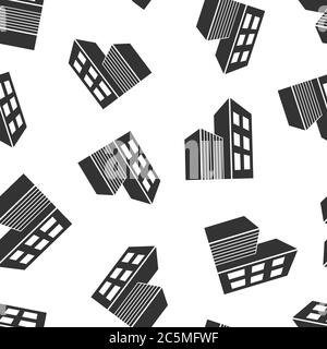 Building icon in flat style. Skyscraper vector illustration on white isolated background. Architecture seamless pattern business concept. Stock Vector