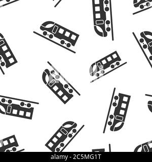 Metro icon in flat style. Train subway vector illustration on white isolated background. Railroad cargo seamless pattern business concept. Stock Vector