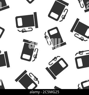 Fuel pump icon in flat style. Gas station sign vector illustration on white isolated background. Petrol seamless pattern business concept. Stock Vector