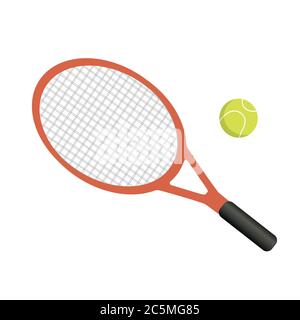Tennis racket with yellow ball on white background. Vector illustration in trendy flat style. EPS 10 Stock Vector