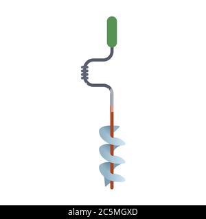 Hand ice drill for winter fishing on white background. Vector illustration in trendy flat style. EPS 10 Stock Vector