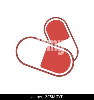 Two Medicines pills on white background. Trendy flat style for graphic design, web-site. Vector illustration EPS 10. Stock Vector