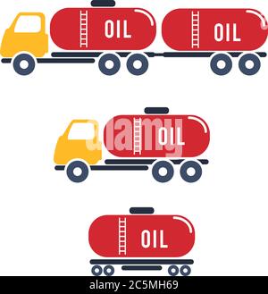 Oil petroleum transportation tank car tanker flat vector. Petroleum collection. Stock Vector