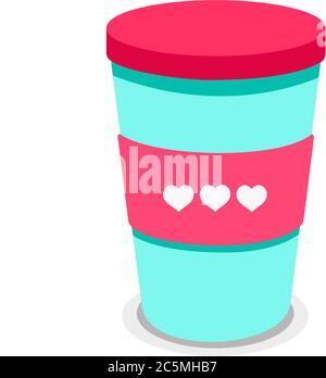Plastic disposable cup with lid for cold beverage -soda, ice tea or coffee, cocktail, milkshake, juice. 450 ml. Valentines day or just romantic Stock Vector