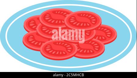 Plate with sliced tomatoes. Vector illustration. Stock Vector