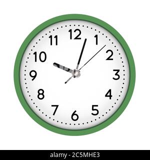 Vector simple classic green round wall clock isolated on white. V Stock Vector
