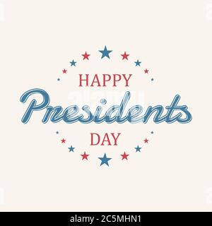Vintage letter happy Presidents Day with american color flag. Vector illustration Hand drawn text lettering for Presidents day in USA. Vector illustra Stock Vector