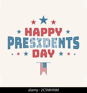 Vintage letter happy Presidents Day with american color flag. Vector illustration Hand drawn text lettering for Presidents day in USA. Vector illustra Stock Vector