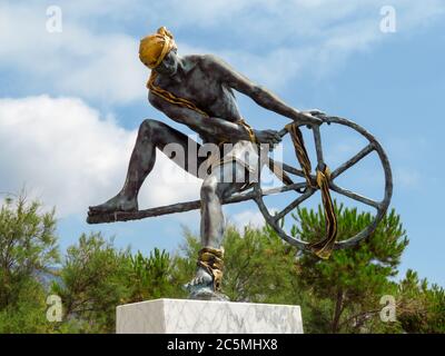 Menton, France - June 30, 2018: Sculpture of Ulysses by Anna Chromy at the city park. Stock Photo