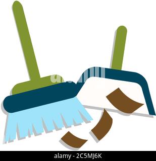 Broom and dustpan flat vector illustration. Household cleaning utensil set, housekeeping tools and equipment isolated clipart on white background. Stock Vector