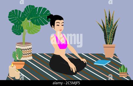 Sitting and practicing his mind calmly. Easing worries from the Covid-19 epidemic situation. Exercise and practice meditation. Stock Photo