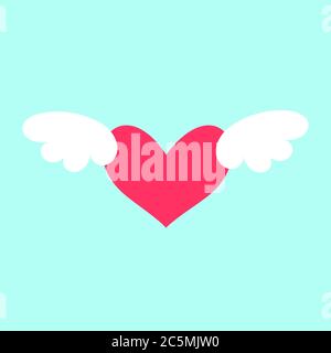 Red heart with white wings. Valentines day lettering. Stock Vector