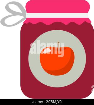 Tasty jar with apple. Clean modern jam. Vector isolated image and collection with label on flat design. Stock Vector