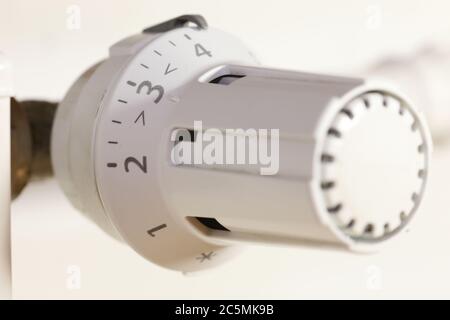 Heizkörper-Thermostat (Close-up of a thermostat on a radiator) Stock Photo