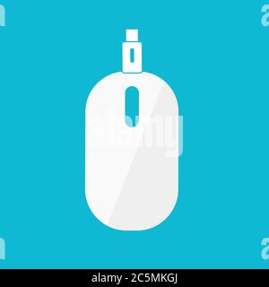 Mouse icon. For websites and apps. Image on blue background. Flat line vector illustration. Stock Vector