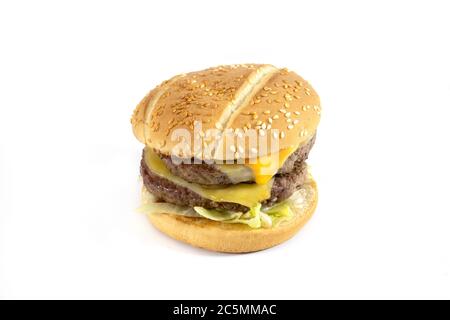 double steak burger on a white background Stock Photo