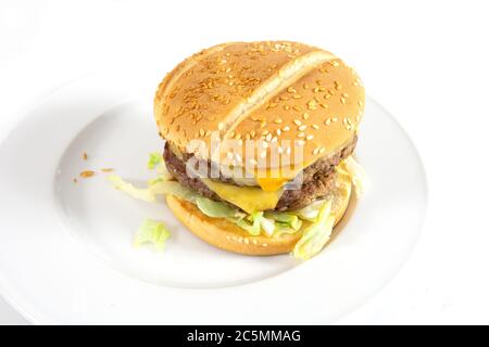 double steak burger on a white background Stock Photo