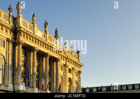 Facade of Palazzo Madama, ancient royal palace in Piazza Castello, Turin (Italy) Stock Photo
