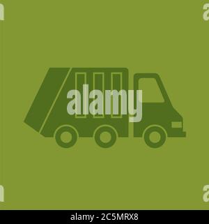 Vector flat illustration urban garbage truck, garbage collection, green car. Stock Vector