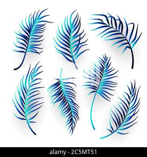 Abstract tropical leaves set on white background. Vector illustration Stock Vector