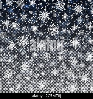 Falling snow isolated on transparent background. Christmas abstract background. Vector illustration Stock Vector