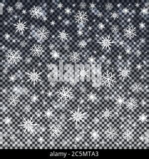 Snowflakes on transparent background. Christmas abstract pattern. Vector illustration Stock Vector