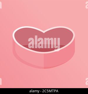 Happy Valentines day open pink heart like gift box, on pink background. Stock Vector