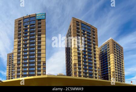 Almaty, Kazakhstan - November 9, 2017: The complex of buildings along Al-Farabi avenue in Almaty, Kazakhstan Stock Photo