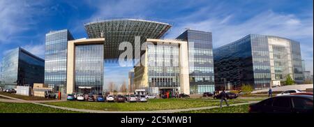 Almaty, Kazakhstan - November 9, 2017: The complex of buildings along Al-Farabi avenue in Almaty, Kazakhstan Stock Photo