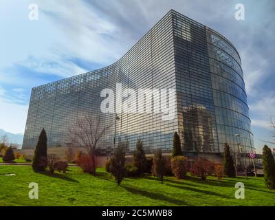 Almaty, Kazakhstan - November 9, 2017: The complex of buildings along Al-Farabi avenue in Almaty, Kazakhstan Stock Photo