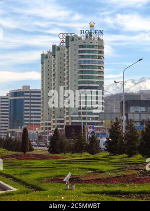 Almaty, Kazakhstan - November 9, 2017: The complex of buildings along Al-Farabi avenue in Almaty, Kazakhstan Stock Photo