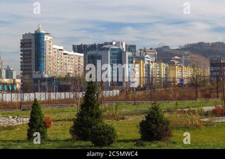 Almaty, Kazakhstan - November 9, 2017: The complex of buildings along Al-Farabi avenue in Almaty, Kazakhstan Stock Photo