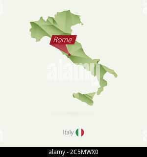 Green gradient low poly map of Italy with capital Rome Stock Vector