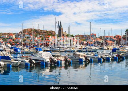 View in a marina with many boats in Fjällbacka on the Swedish coast Stock Photo