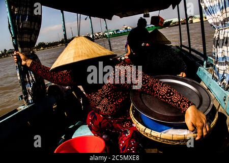 VIETNAM - MEKONG DELTA - THE SUSPENSION OF THE NINE DRAGONS. Portrait of the Mekong Delta region in Vietnam and many environmental issues. VIETNAM - D Stock Photo