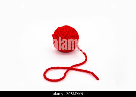 Red Ball Of Wool On White Background Stock Photo - Download Image