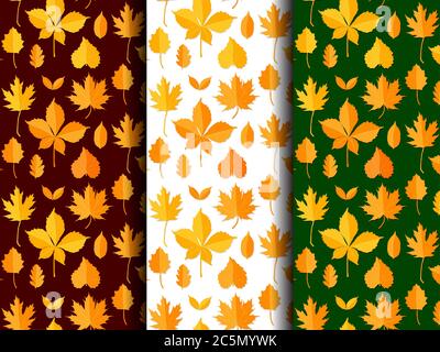 Seamless pattern set of autumn leaves vector Stock Vector