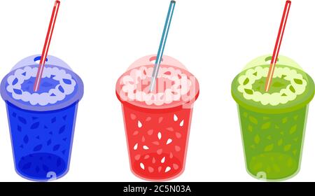 Set of drawing different types of drinks. Isolated vector illustration of lemonade, soda, fruit cocktail, milkshake, smoothie. Icon on white Stock Vector