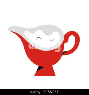 Milk pitcher, cream jug, ceramic crockery, kitchen utensil for serving coffee or tea, isolated vector illustration on white background, doodle icon Stock Vector