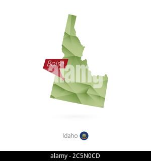 Green gradient low poly map of Idaho with capital Boise Stock Vector