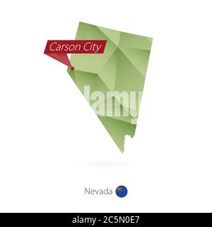 Green gradient low poly map of Nevada with capital Carson City Stock Vector