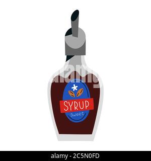 Coffee syrup illustration, flavour additive sweetener for coffee drinks and cocktails, flat vector icon, hand drawn doodle artwork isolated on white Stock Vector