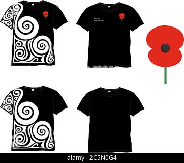 Series of ANZAC (Memorial Day) T-Shirts with traditional Poppy Symbol Stock Vector