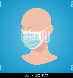Man in breathing medical respiratory mask. Hospital or pollution protect face masking. Good help COVID-19 Coronavirus. Stock Vector