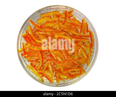 Candied orange peels on the dish with Clipping Path Stock Photo