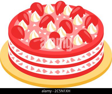 Strawberry cake isometric object. Isolated vector illustration. Stock Vector