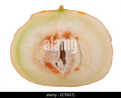 Half a casaba melon in a cut isolated on white background. Clipping path included. Stock Photo